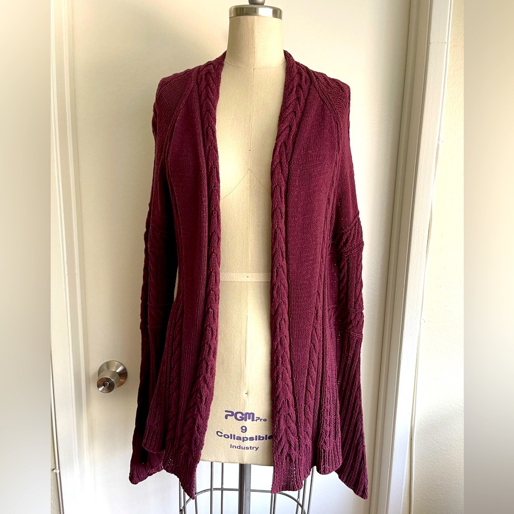 Anthropologie MOTH Cotton Sweater Open Front Cardigan / Plum / Size M